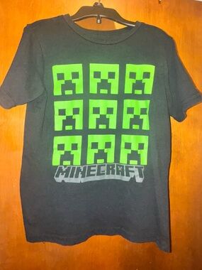 Minecraft Boys' Black Tee with Green Creeper Grid